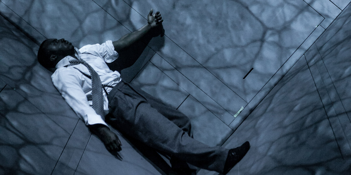 Wellesley Robertson III as Miles Davis on the sloping set of Needles and Opium. Photo: Nicola Frank-Vachon