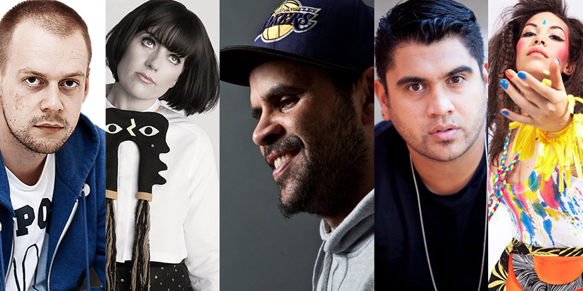 Hip-hop artists Solo, Jane Tyrrell, Jimblah, Omar Musa and Candice Monique.