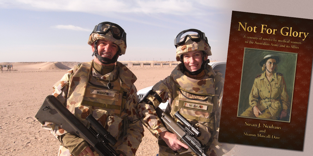 Colonel Susan Neuhaus with Major Ken Wishaw in Kuwait, after barrier weapons testing required before entering Afghanistan. Photo courtesy of Ken Wishaw.