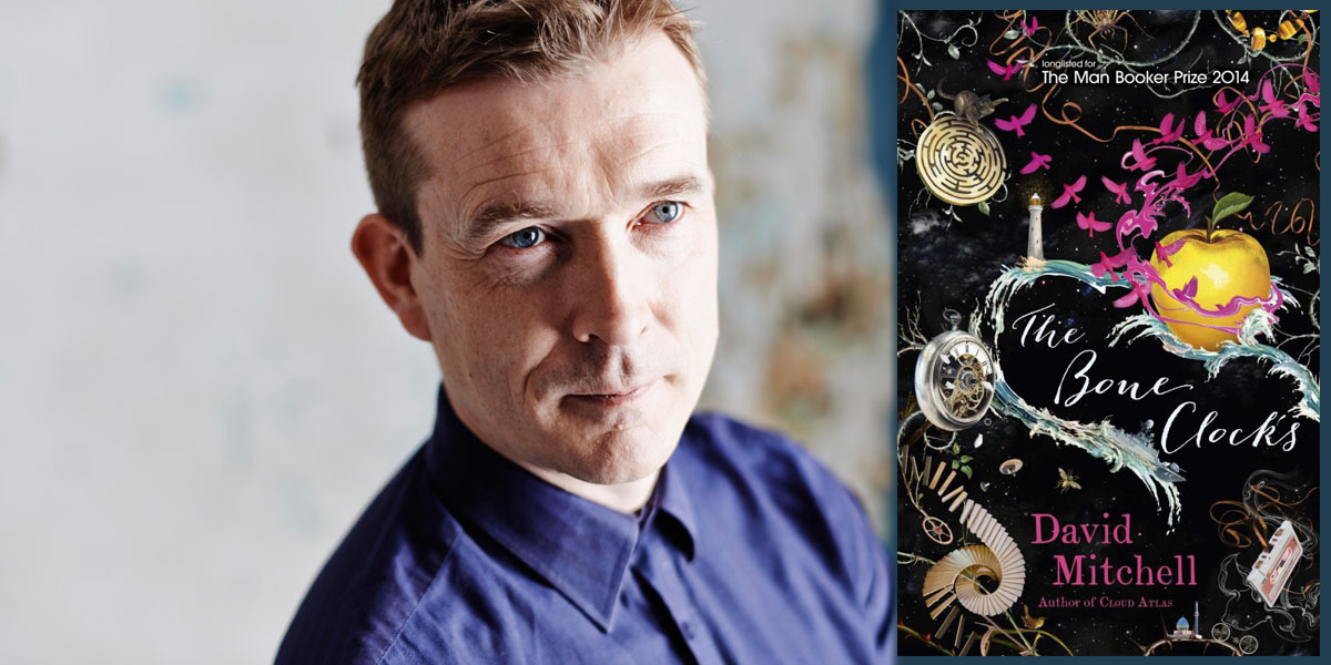 Author David Mitchell and the cover of his latest novel.