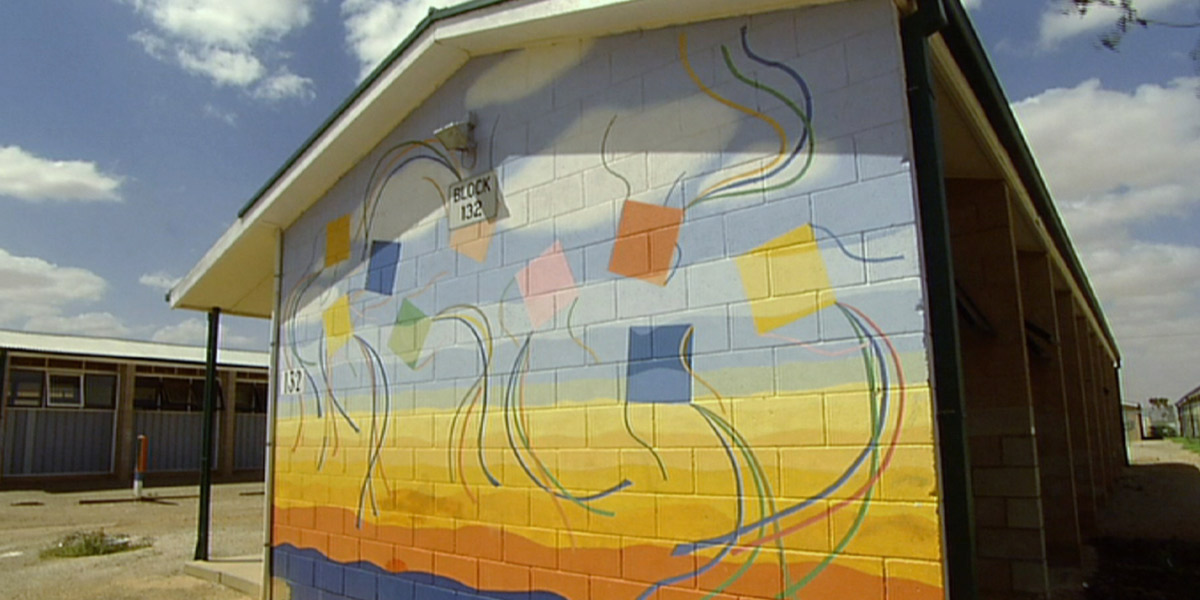 The Freedom mural painted by asylum seekers at Woomera. Image: Screen Australia