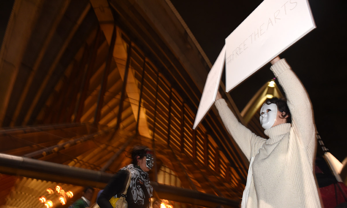 A protest against cuts to arts funding. Photo: AAP