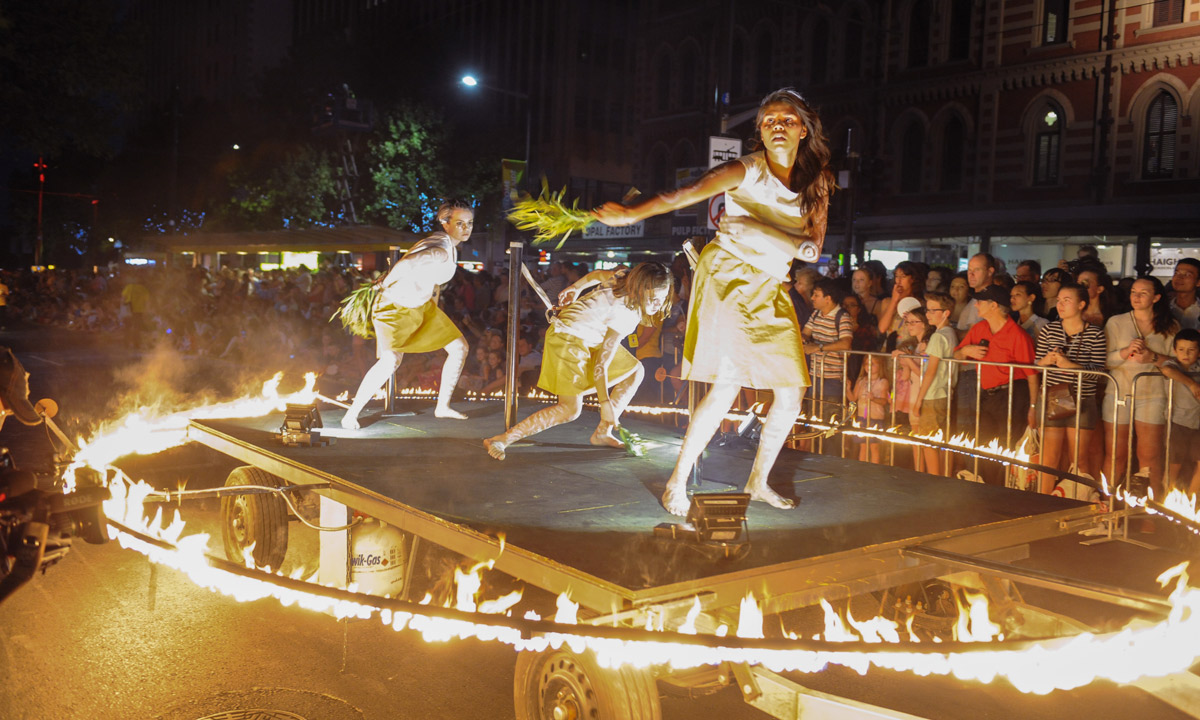A Kaurna float in last year's Fringe Parade. Photo: Kevin Godfrey