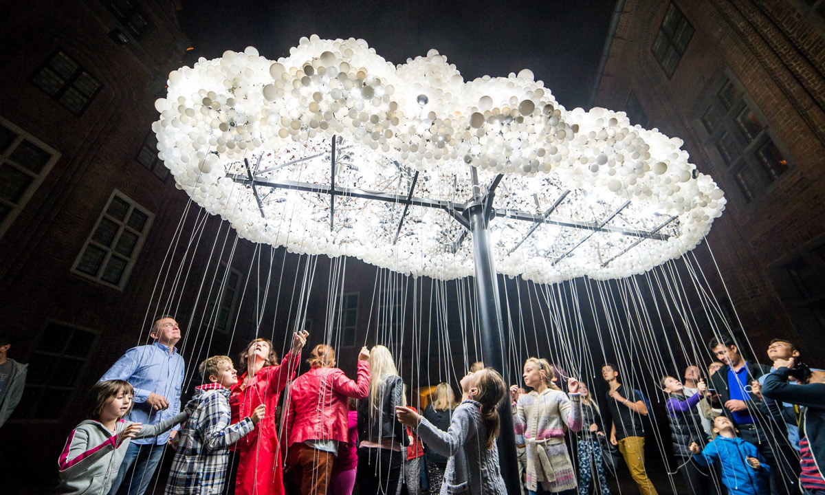 Art meets science in a  light installation called 'Cloud', by Canadian artists Caitlind r.c. Brown and Wayne Garrett, during the Bella Skyway  Festival in Poland.  Photo: EPA