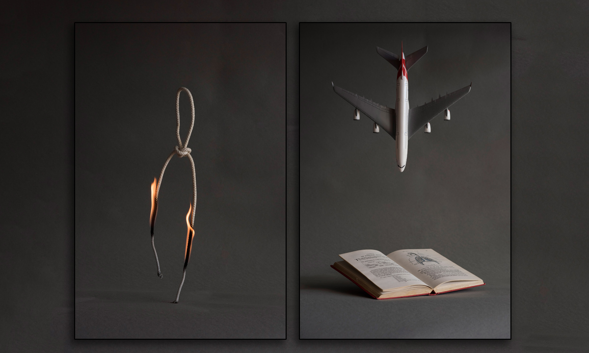 Two of Greg Ackland's works: Alpine Butterfly (left) and Thin Air.