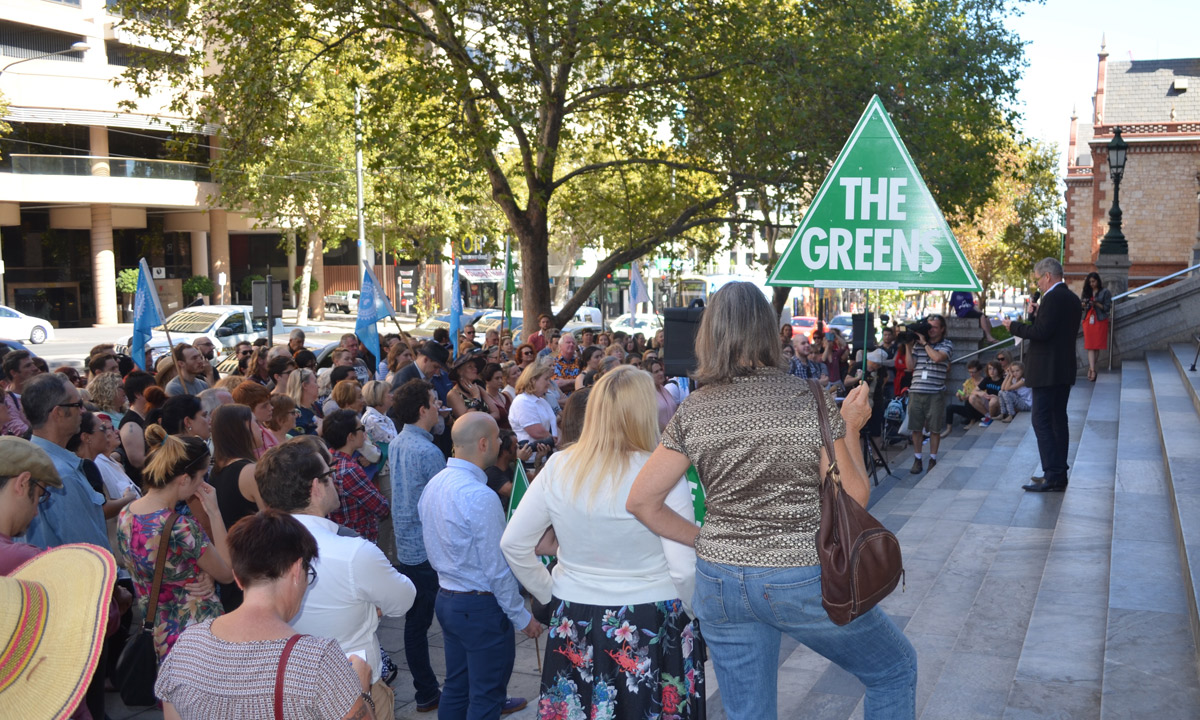 Rob Brookman addresses the rally organised by the Arts Industry Council of SA. Photo: Wisha Smith