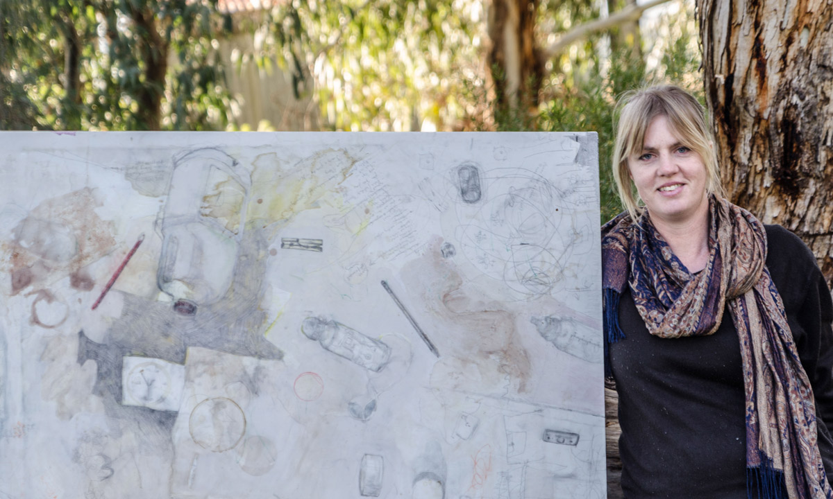 Fran Callen with her painting 'Tabletop 1'.