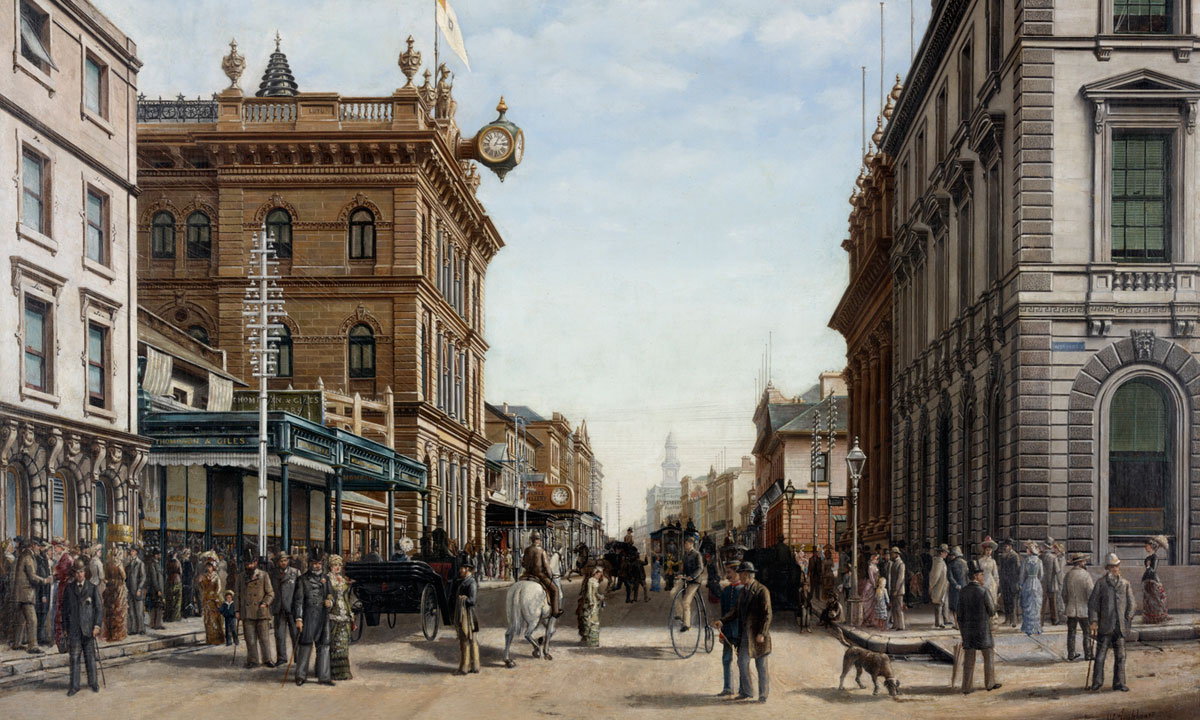 A slice of Sydney life in the 1800s: George Street, Sydney, by Alfred Tischbauer, 1883 / Wikipedia Commons