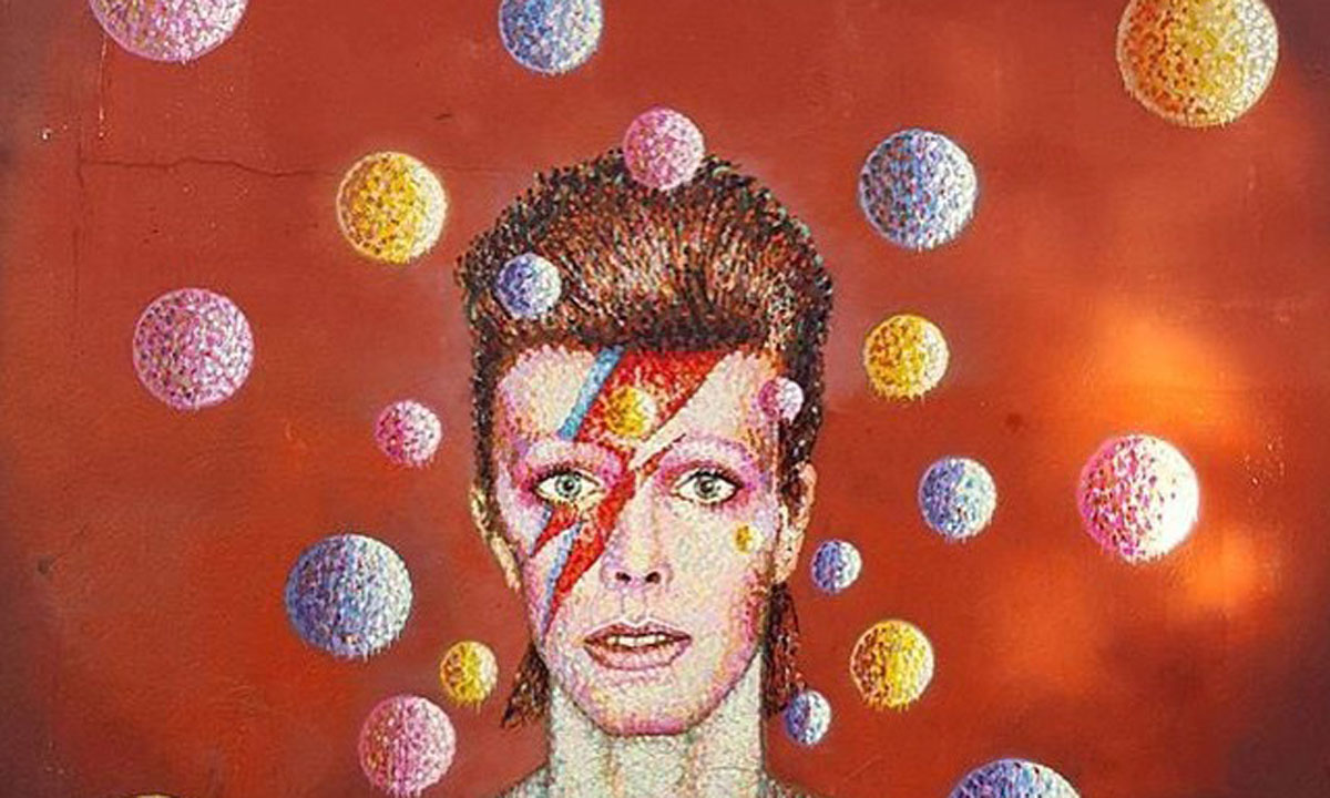 A portrait of David Bowie by James Cochran, one of six artists commissioned by the ASO to create work for a fundraising project with Aptos Cruz Galleries. 