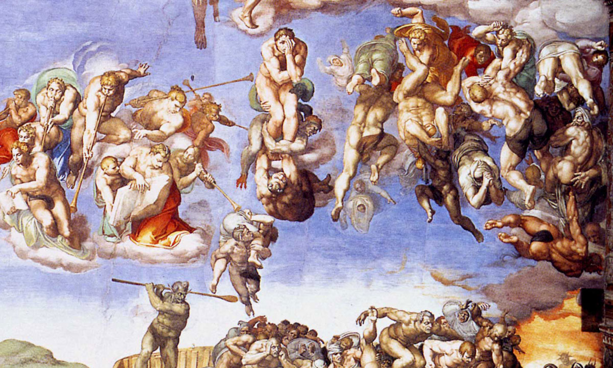 Part of Michelangelo’s Last Judgement fresco - loincloths were painted over the nudes between the 16th and 18th centuries.