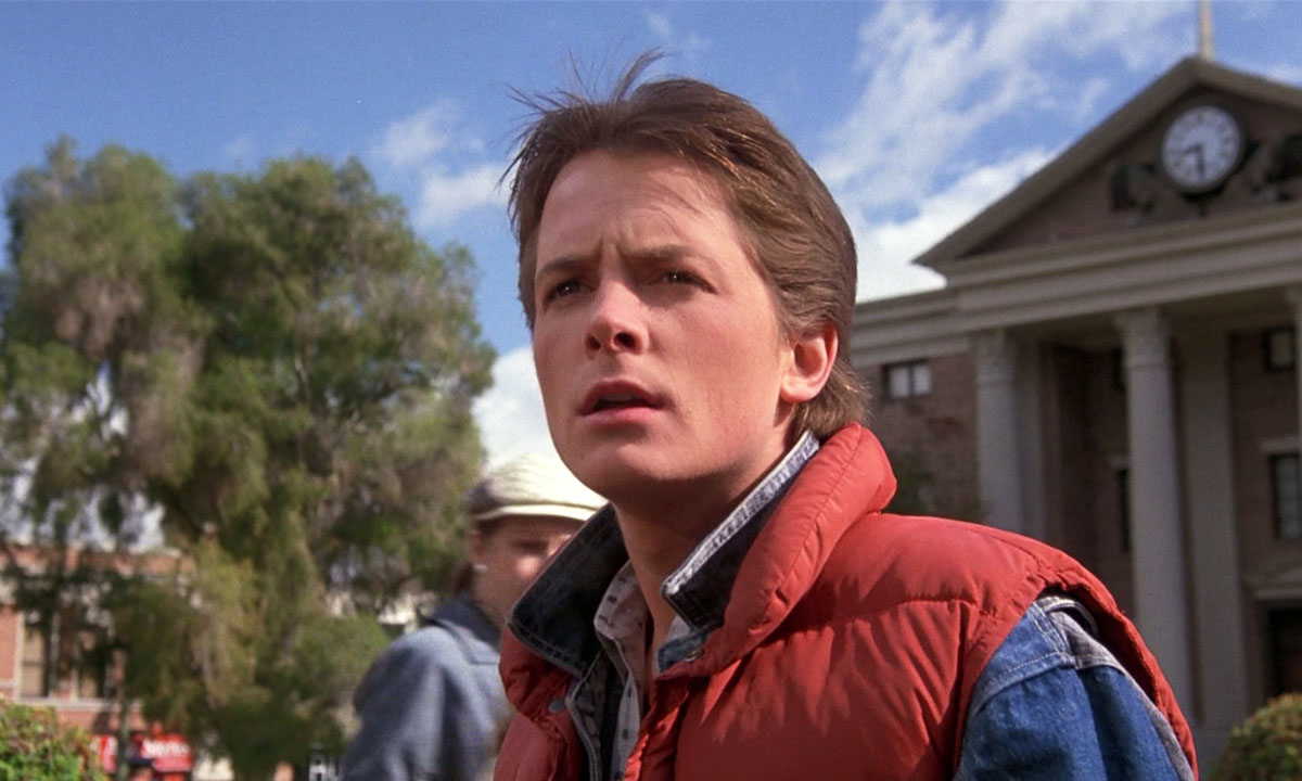 Michael J Fox as Marty McFly in Back to the Future.