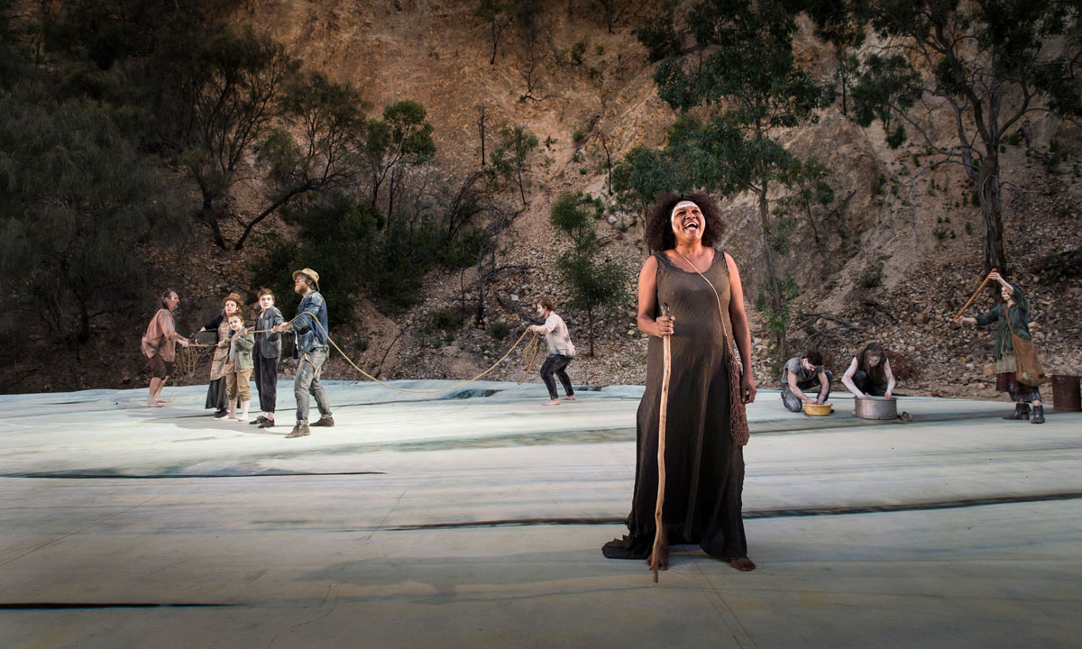 Ningali Lawford-Wolf radiates serenity and wisdom as narrator Dhirrumbin. Photo: Shane Reid