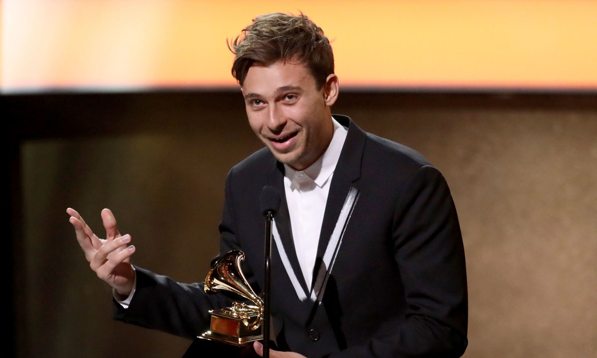 Flume accepts the award for best dance/electronic album for 'Skin'. Photo: AAP
