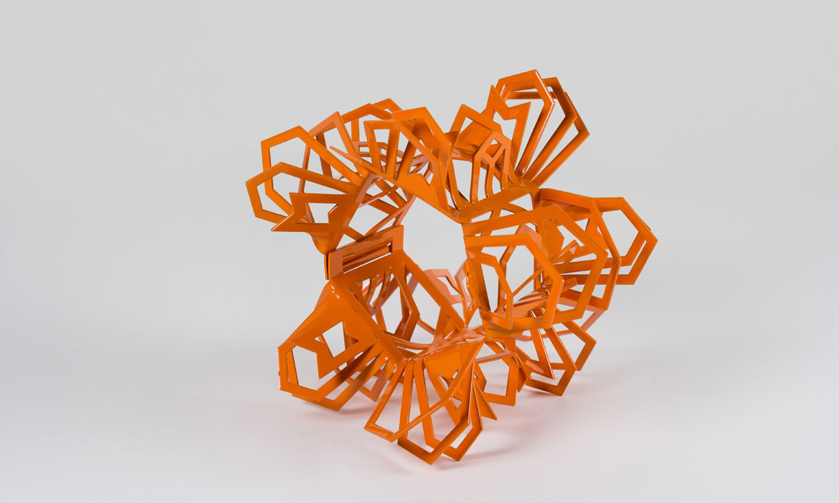 Stella Vanska, Urvolution Cuff #1, Powdercoated aluminium, 14cm x 13cm x 14cm. Photo: Jasmine Van Der Byl