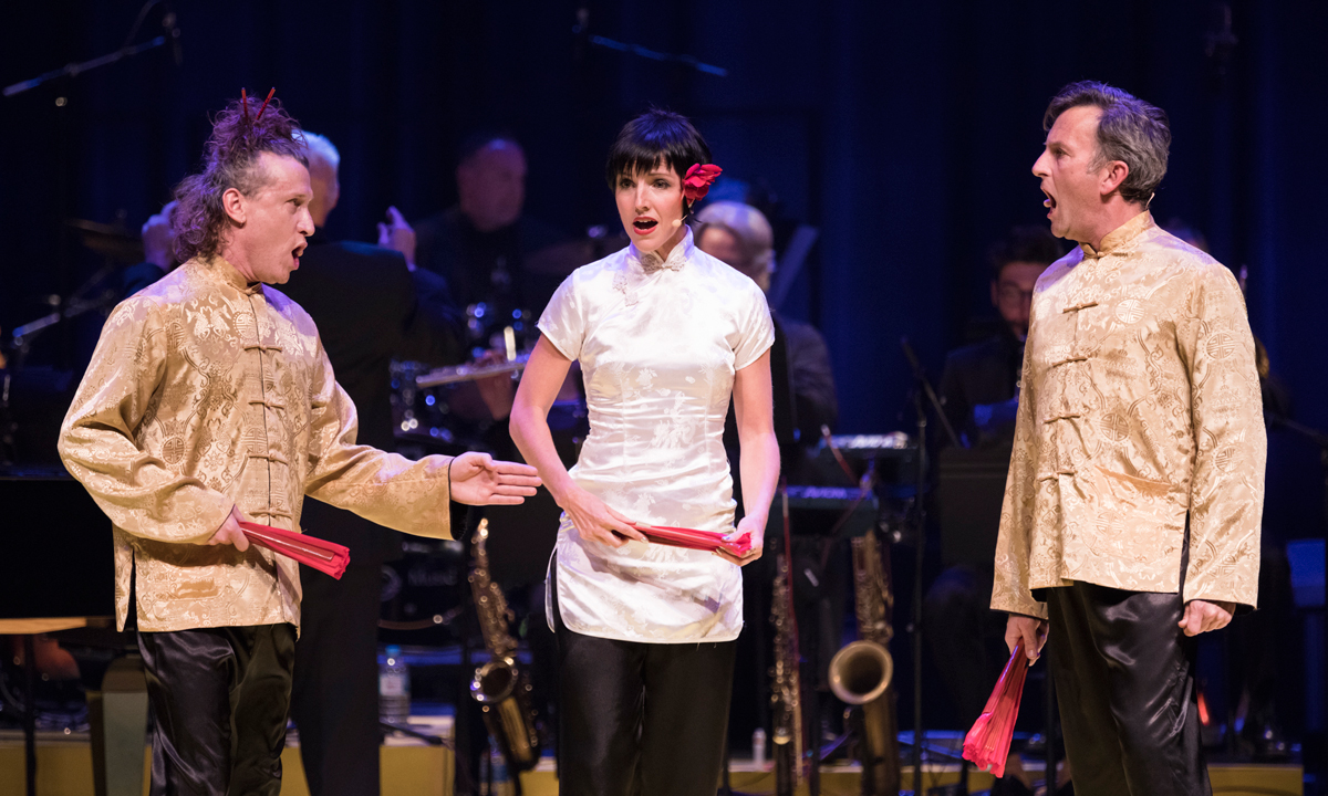 David Collins, Amy G and Colin Lane give a taste of Three Mikados. Photo: Claudio Raschella