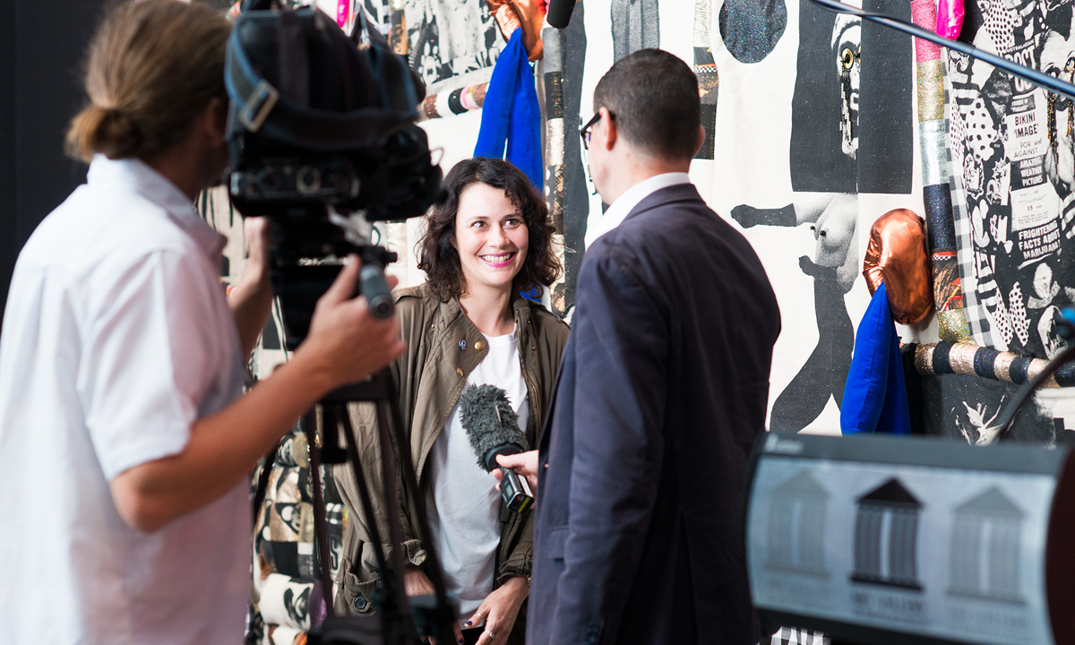 Ramsay Art Prize winner Sarah Contos with her work. Photo: Nat Rogers