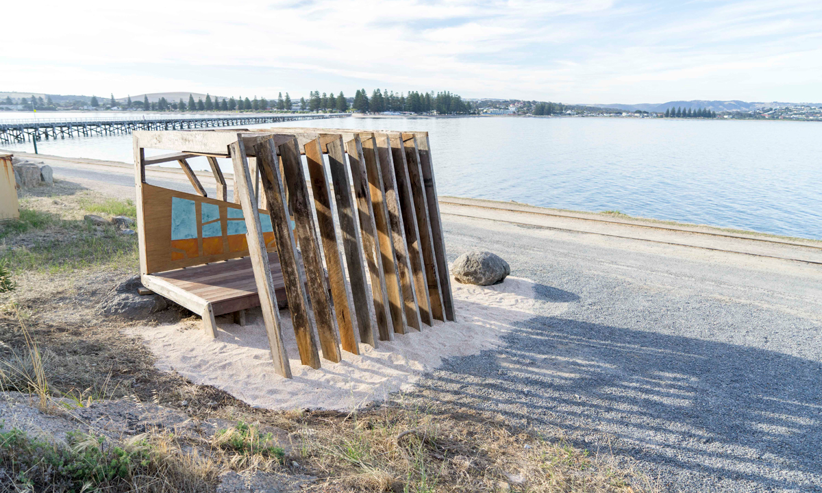 Hamish McMillan's 'Bystander', one of the temporary sculptures installed on Granite Island. Photo: Mike Moore