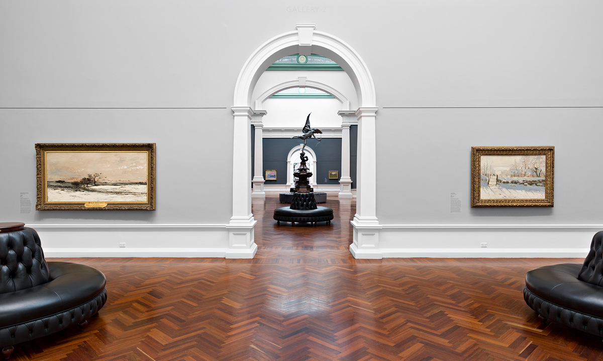 Winter scenes: Caillebotte’s Vue de Toits and Monet’s La Pie in Colours of Impressionism. Photo:  Paul Steed