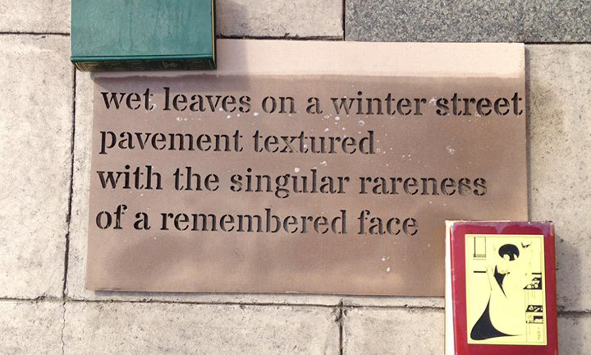 It's raining poetry: The stencil for 'Wet Leaves', by Ben Adams, on North Terrace.