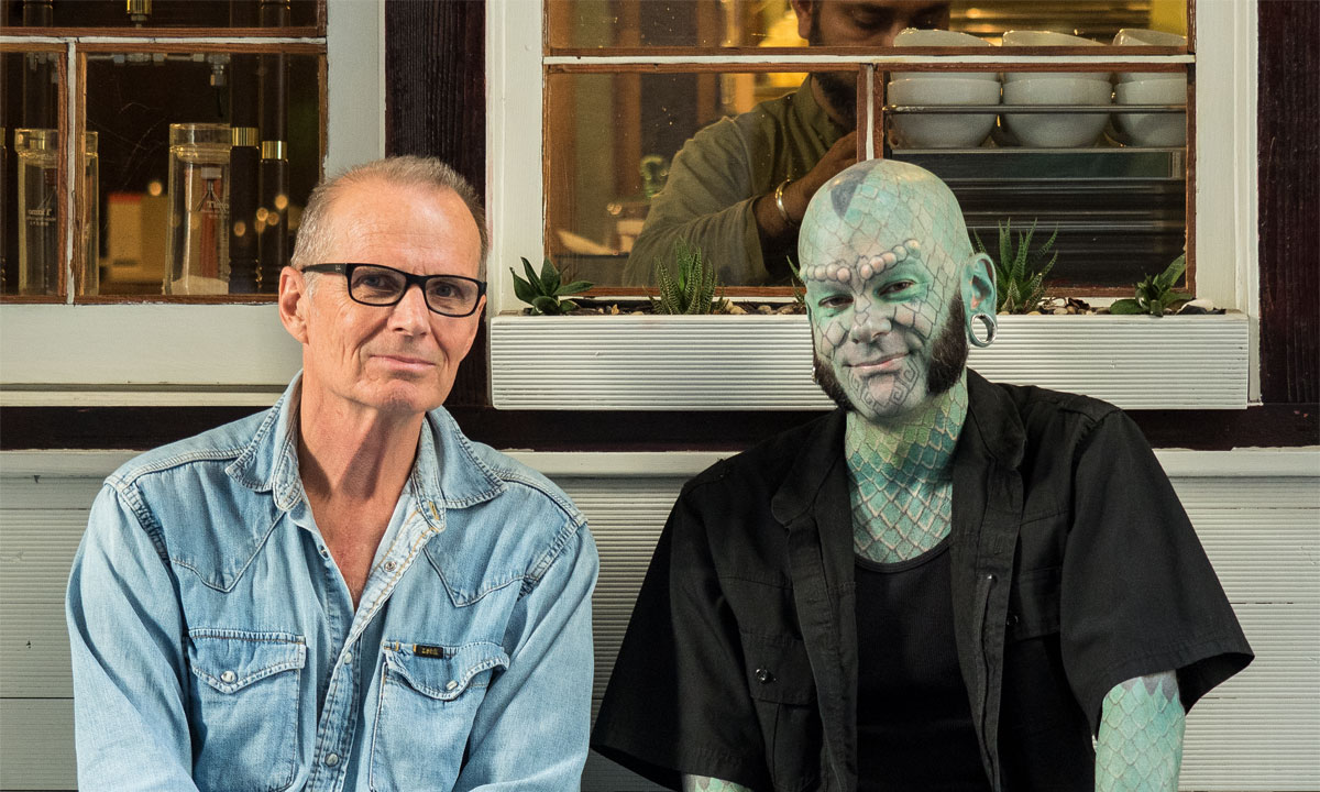 Rainer Jozeps with the performance artist known as Lizardman. Photo: Sam Jozeps
