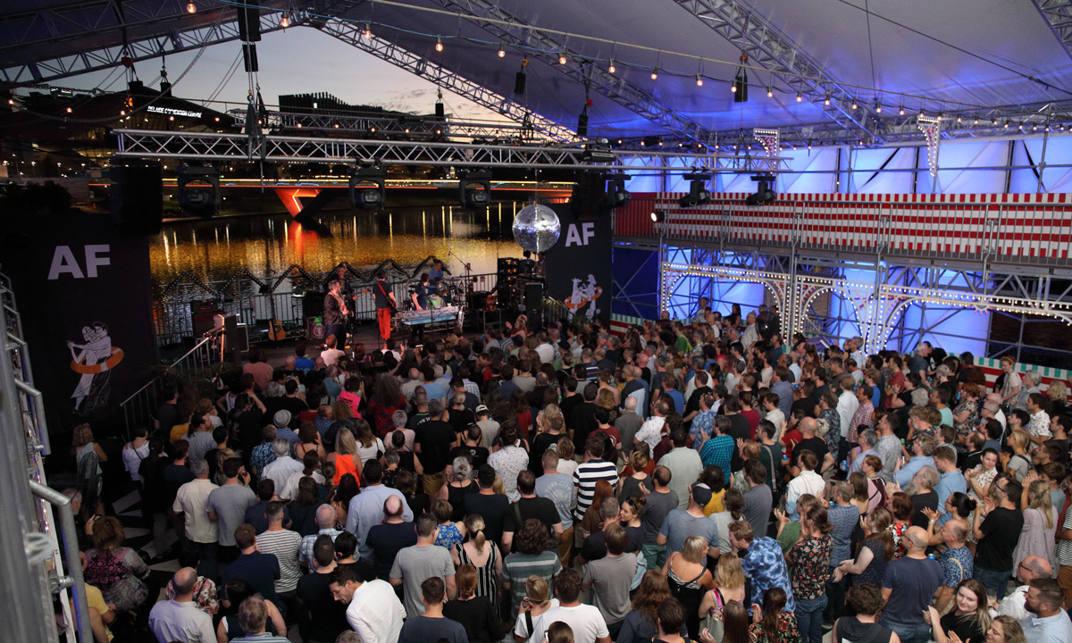 They Might be Giants playing on the Palais, where gigs continue this week. Photo: Tony Lewis / Adelaide Festival