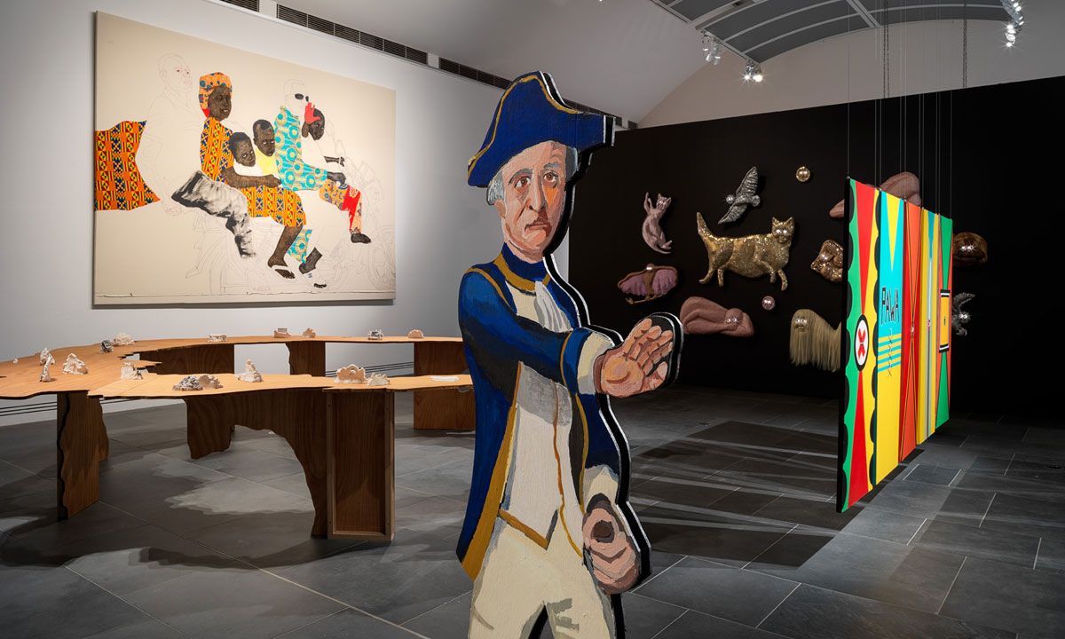An installation view of the Ramsay Art Prize exhibition featuring Vincent Namatjira's Close Contact. Photo: Grant Hancock
