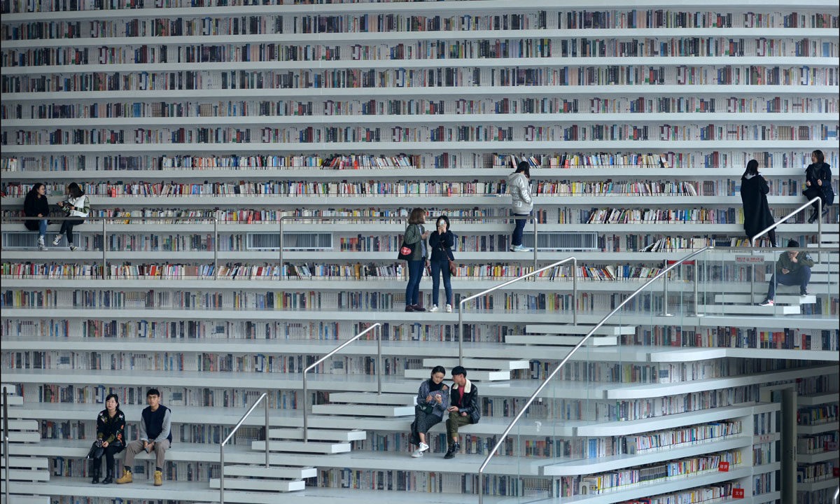 China's five-story Tianjin Binhai Library contains up to 1.2 million books. Photo: EPA