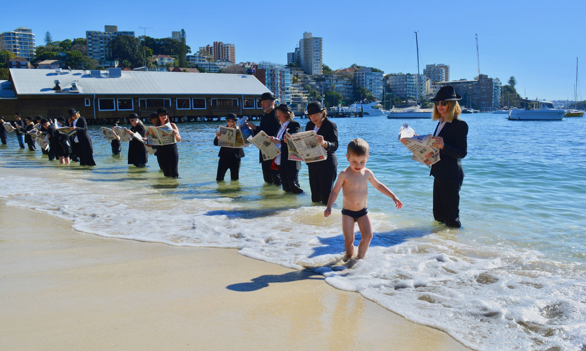 A little boy photobombs Andrew Baines' Print v Pixels shoot in Sydney.