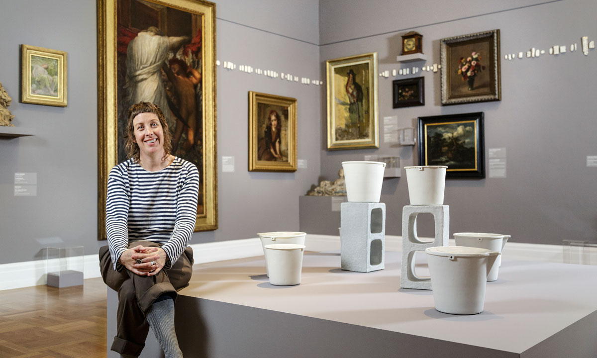 Honor Freeman with works in her Ghost Objects SALA exhibition. Photo: Saul Steed