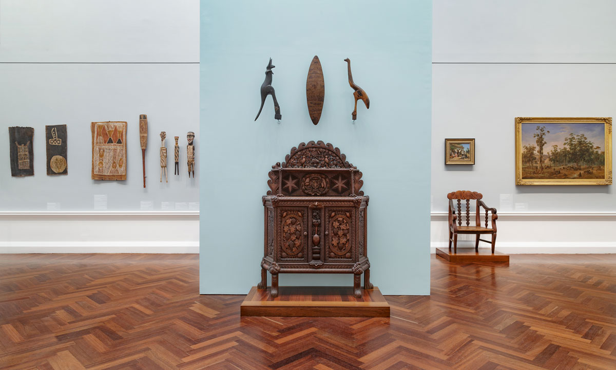 Maud Baillie's Chiffonier in the Elder Wing of the Art Gallery of SA. Photo: Saul Steed
