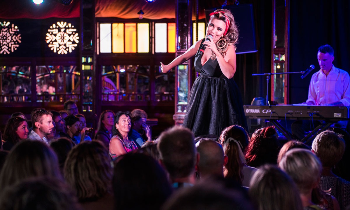 FringeVIEW artist Task York during a pre-COVID-19 performance of her show Adulting.