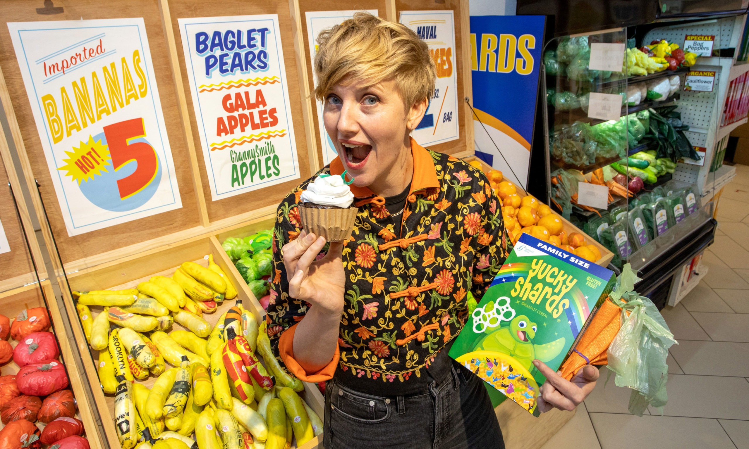 Artist Robin Frohardt in The Plastic Bag Store in Rundle Place. Photo: Tony Lewis / Adelaide Festival