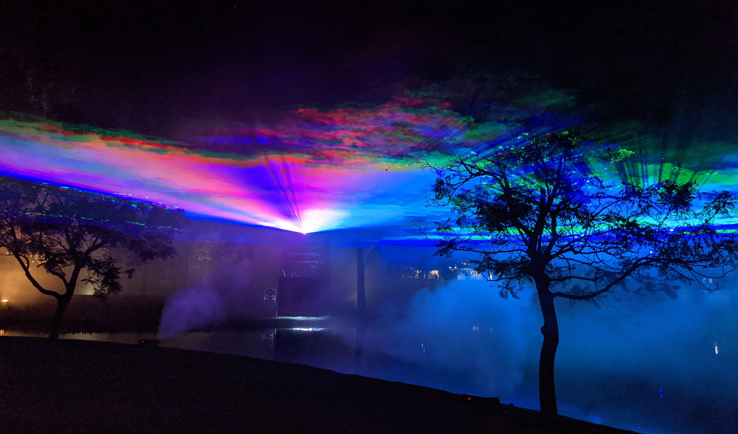 Canvas of colour: Borealis lights up the sky over the lake in Murlawirrapurka / Rymill Park. Photo: supplied 