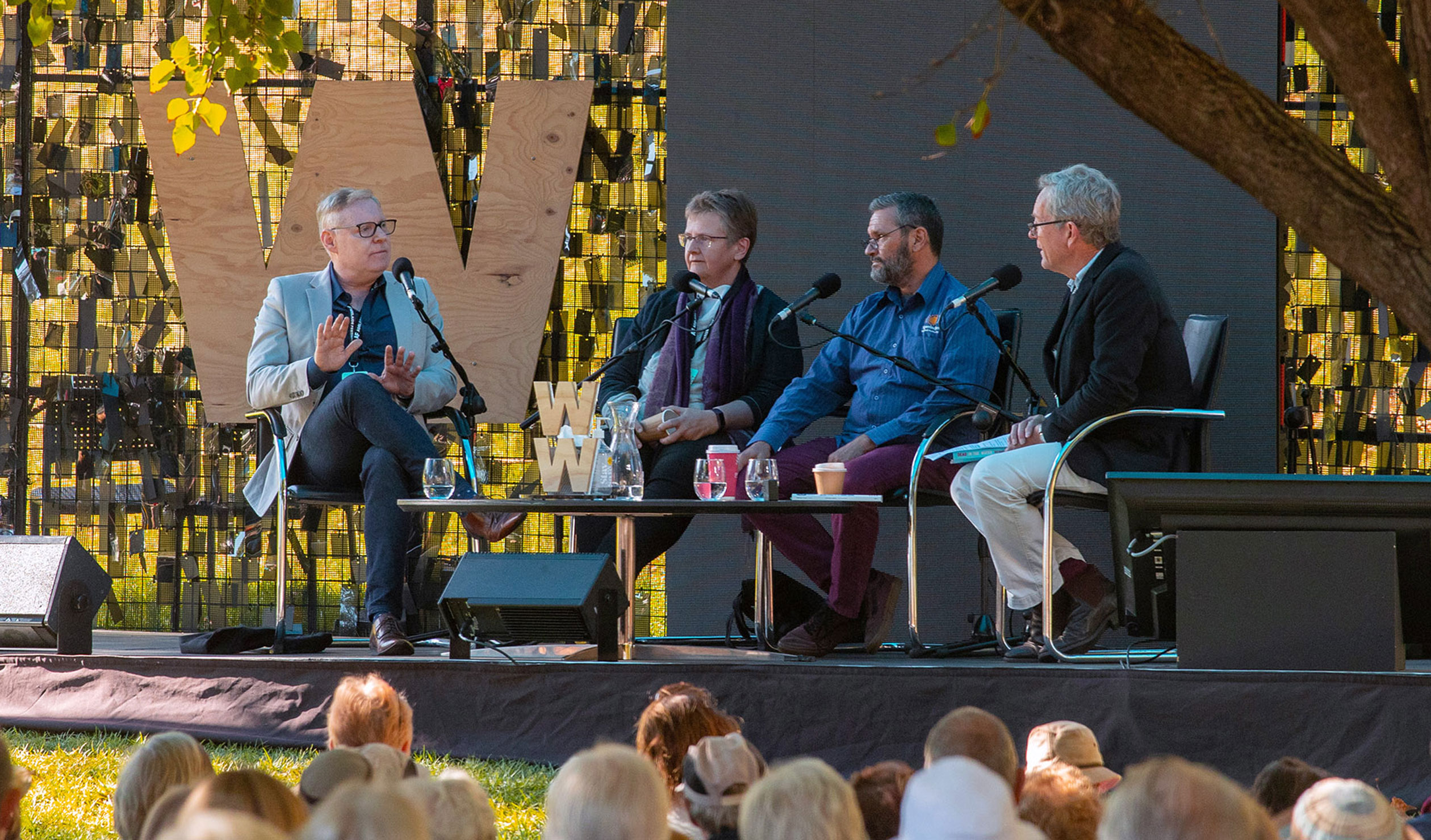 The River Runs Dry: Writers' Week guests Richard Beasley, Margaret Simons and Grant Rigney with session chair Rick Sarre. Photo: Tony Lewis 