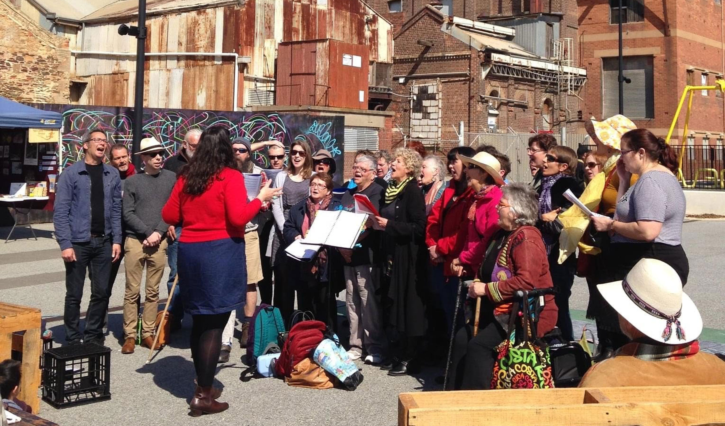 Port Adelaide-based community choir Born On Monday during a pre-COVID-19 performance at Hart's Mill.