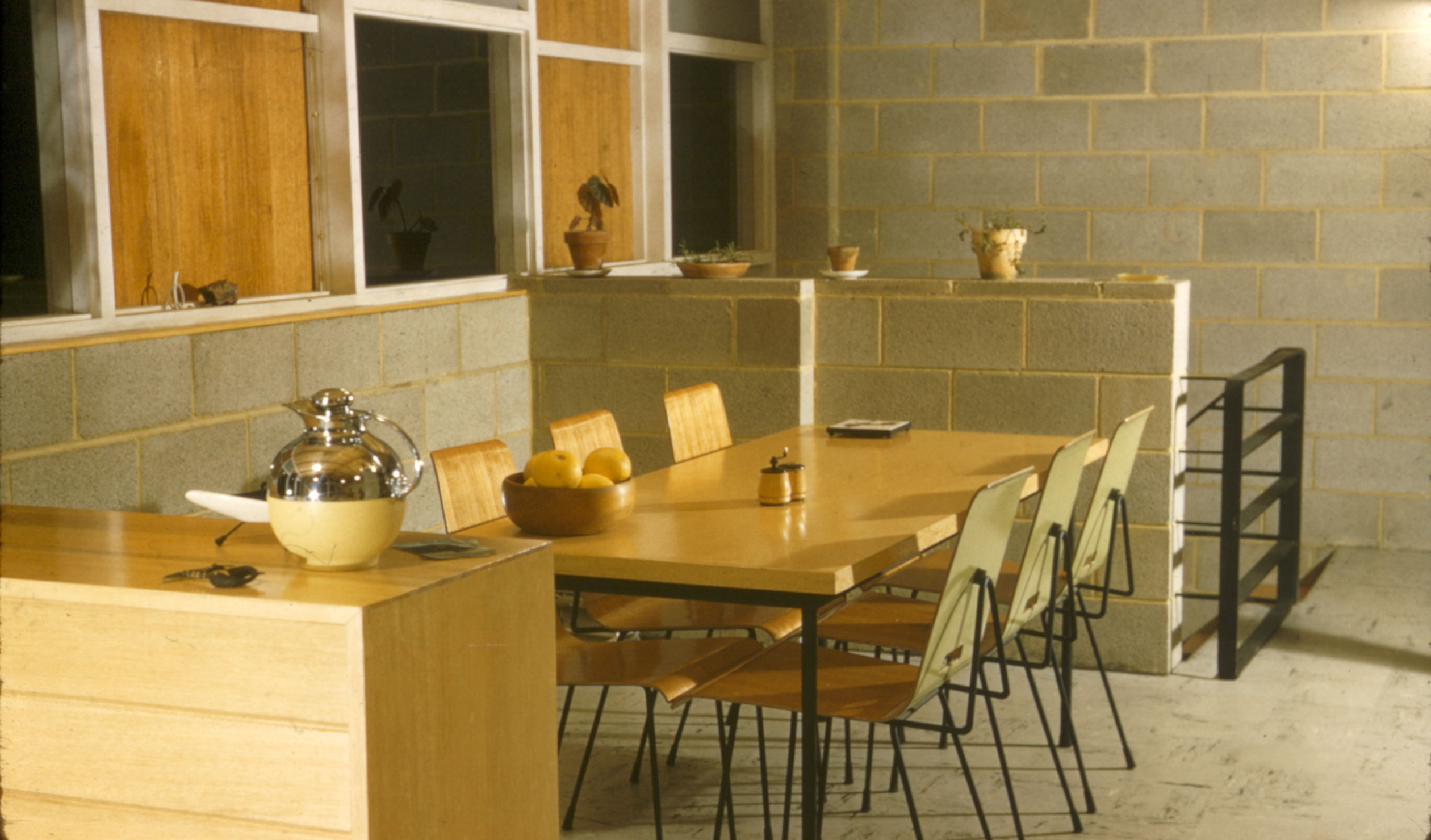 Architect Keith Neighbour's use of Besser blocks in the kitchen of the 'Neighbour House' (West Mitcham, 1956) demonstrates his belief in the honest use of materials. Photo: Neighbour collection, S294