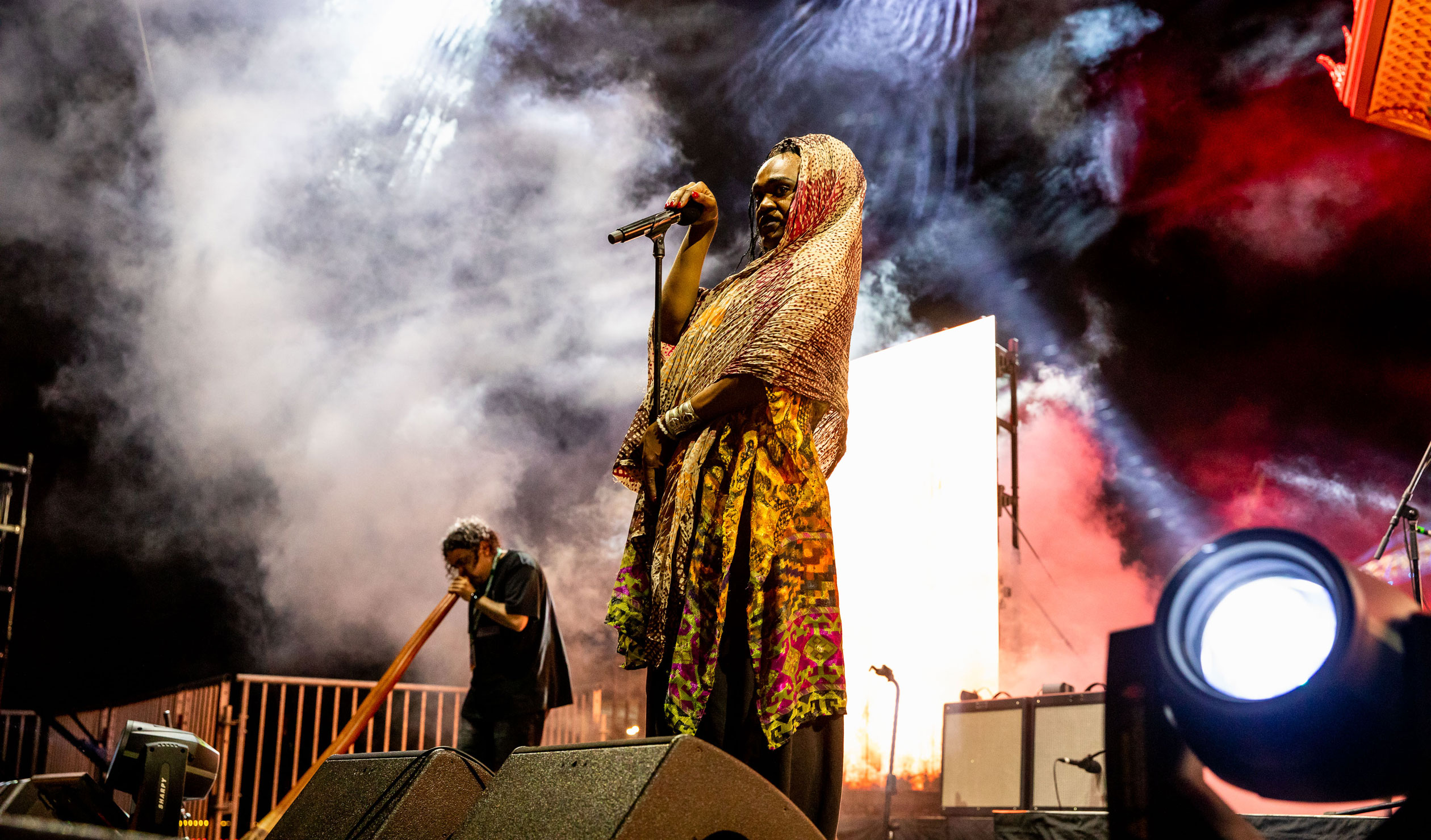 Electric Fields with Jamie Goldsmith playing yidaki at Adelaide's New Year’s celebrations in 2019. Photo: Daniel Marks