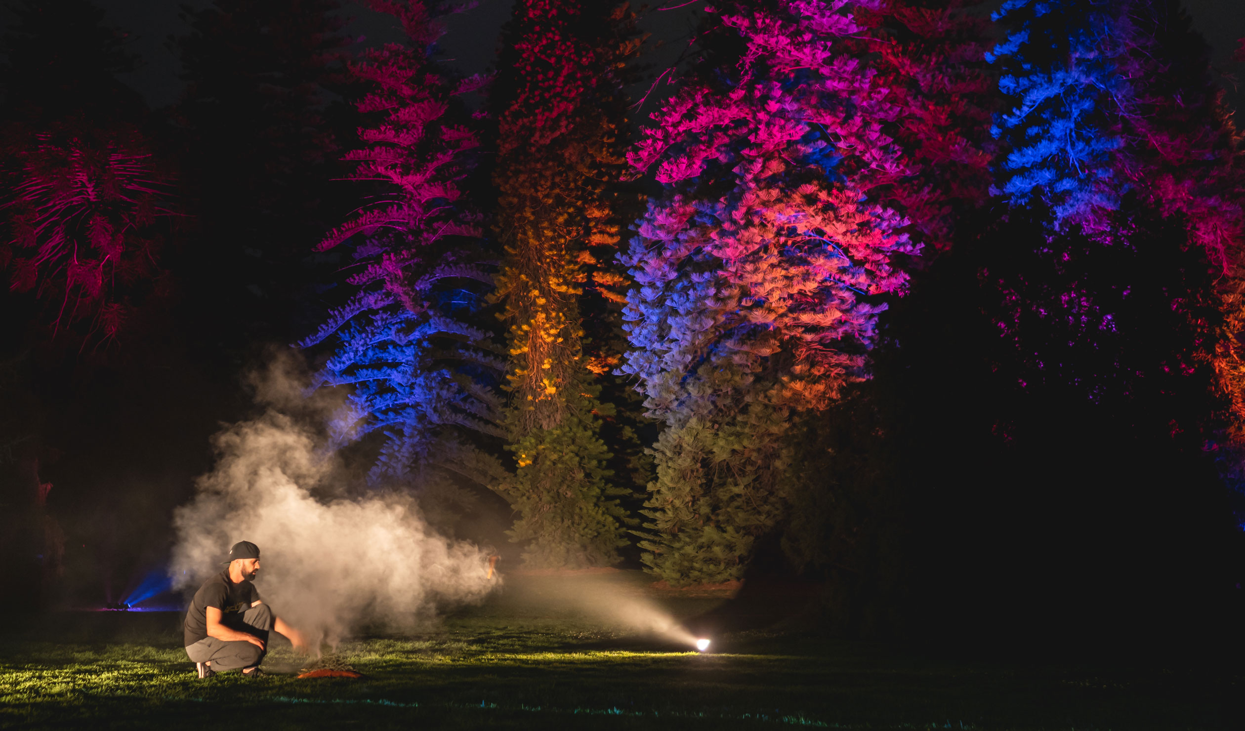 Jack Buckskin gives the Welcome to Country at Adelaide Botanic Garden’s Noise//Nature after-dark event last October.
