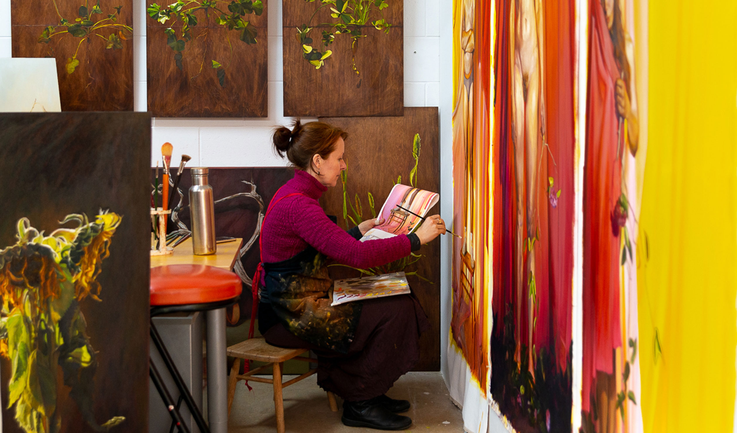 Artist Leah Jeffries during a 2020 SALA open studio at Collective Haunt Inc in Norwood, which will also present  an open studio again during this year's festival. Photo: Steph Fuller