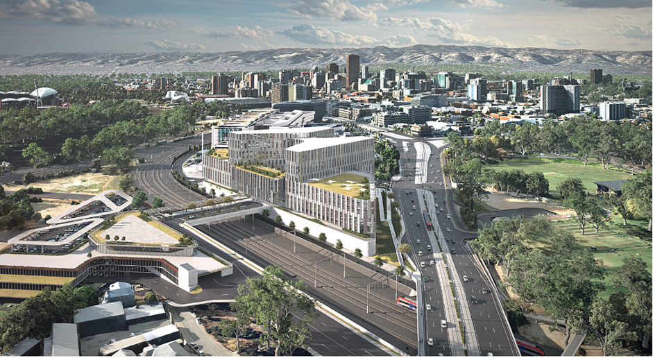 The new Women’s and Children’s Hospital misses an opportunity to connect patients to park land, proposing a car park, roadways and transit hub on the adjacent 
 park land precinct instead. Image supplied