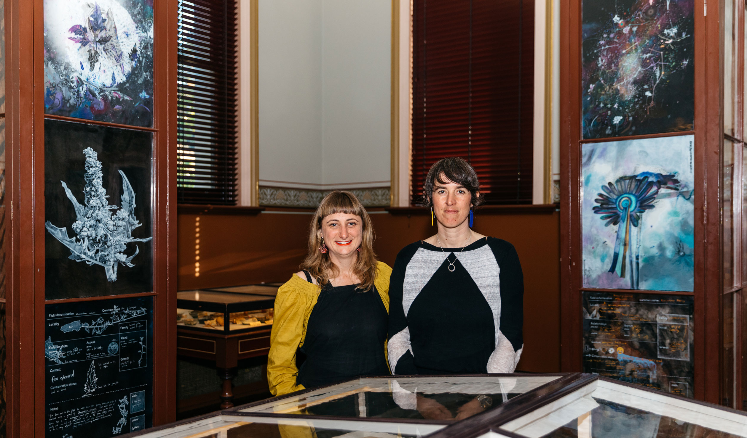 Louise Flaherty and Laura Wills with their work in the Santos Museum of Economic Botany. Photo: Sia Duff 