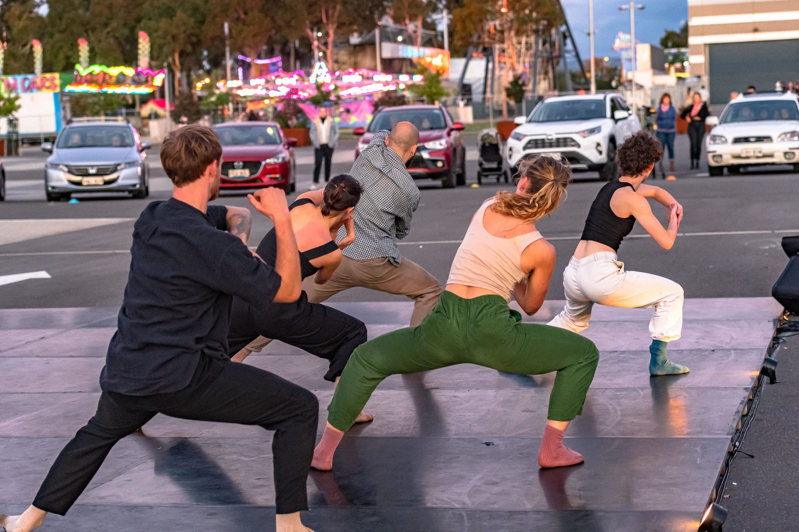 Lewis Major's Traffic - a drive-in dance performance featuring a live rock band. Photo: Chris Herzfeld/Camlight Productions
