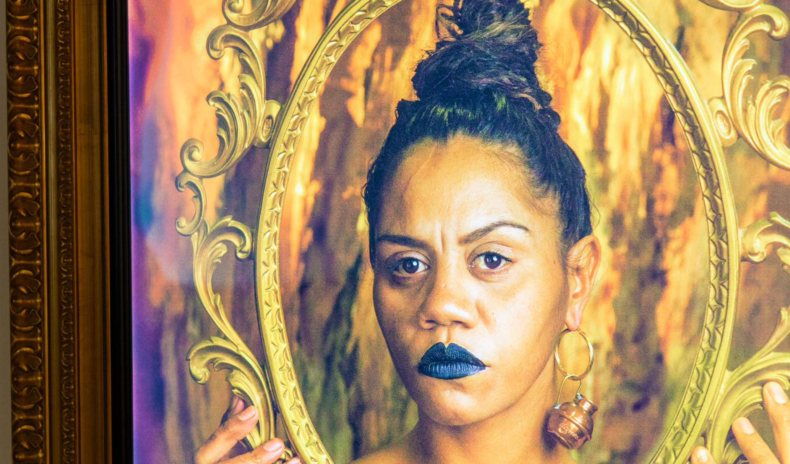 Ali Gumillya Baker, SovereignGODDESSnotdomestic #2 (detail), featuring Natasha Wanganeen, digital photograph on lightbox. On loan from the artist.