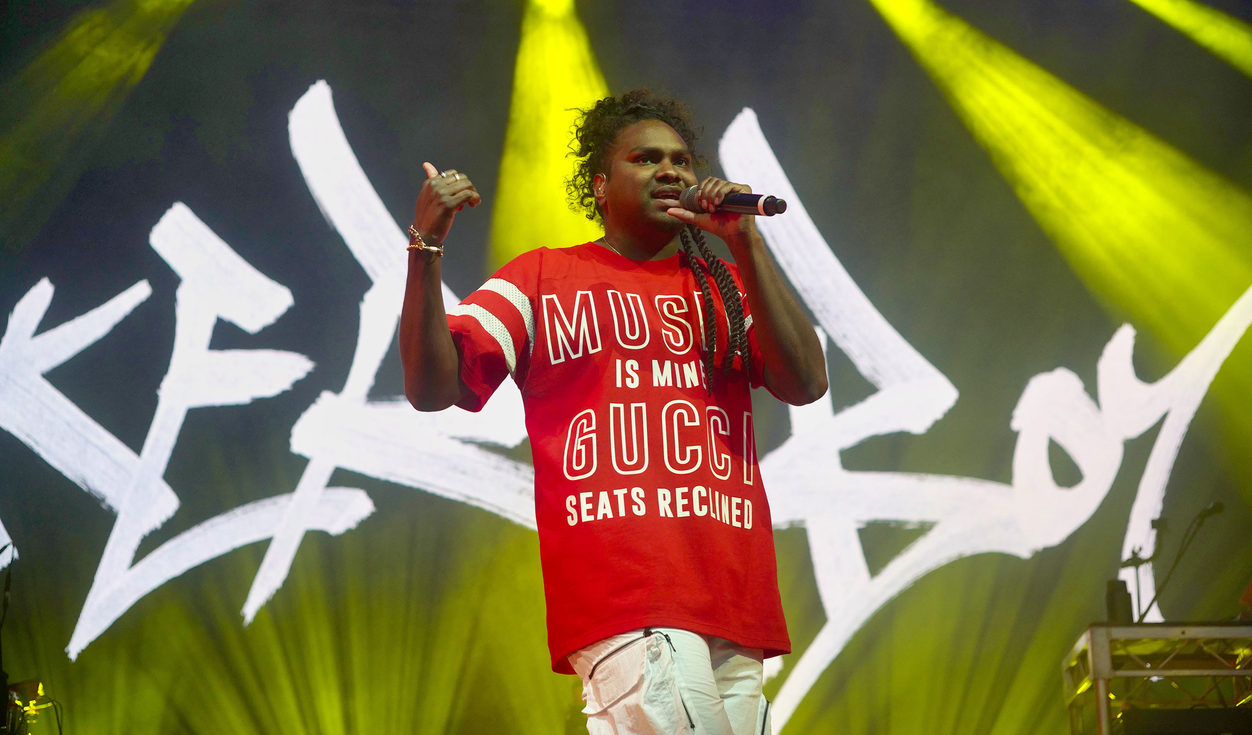 Baker Boy performs during post-lockdown concert Play On Victoria at the Sidney Myer Music Bowl in Melbourne last month. Photo: Luis Ascui / AAP