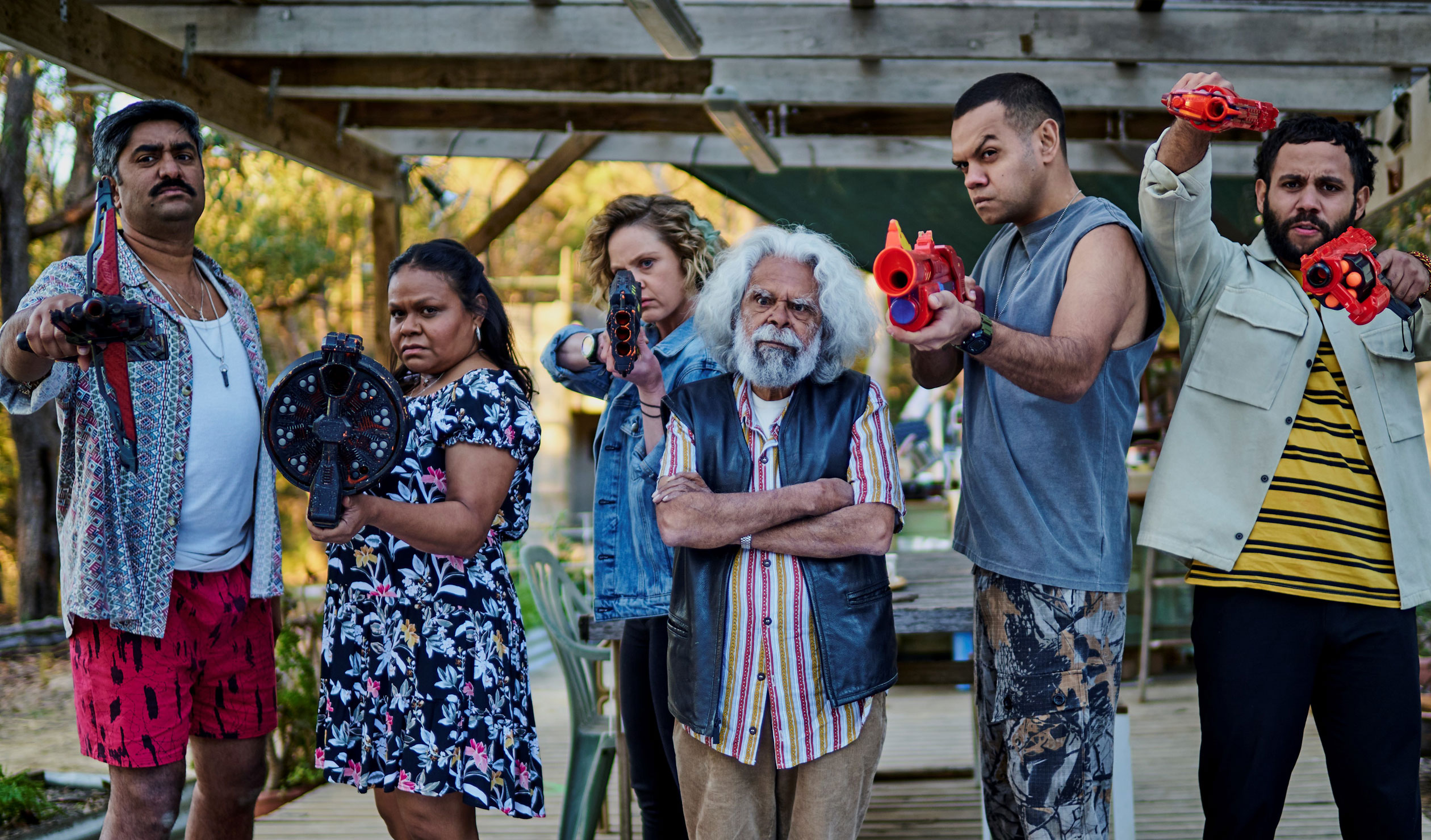 Preppers centres on a group of mainly Aboriginal and Torres Strait Islander survivalists led by Uncle Monty (Jack Charles). Photo: ABC TV