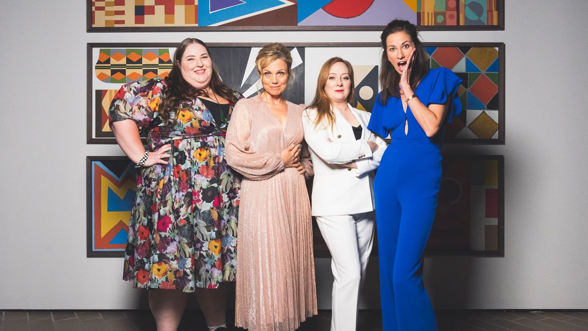 Bessie Holland, Bridie Carter,  Mandy McElhinney and Veronica Milsom play four friends locked in the NGA in 'The Exhibitionists'. Photo: ABC TV