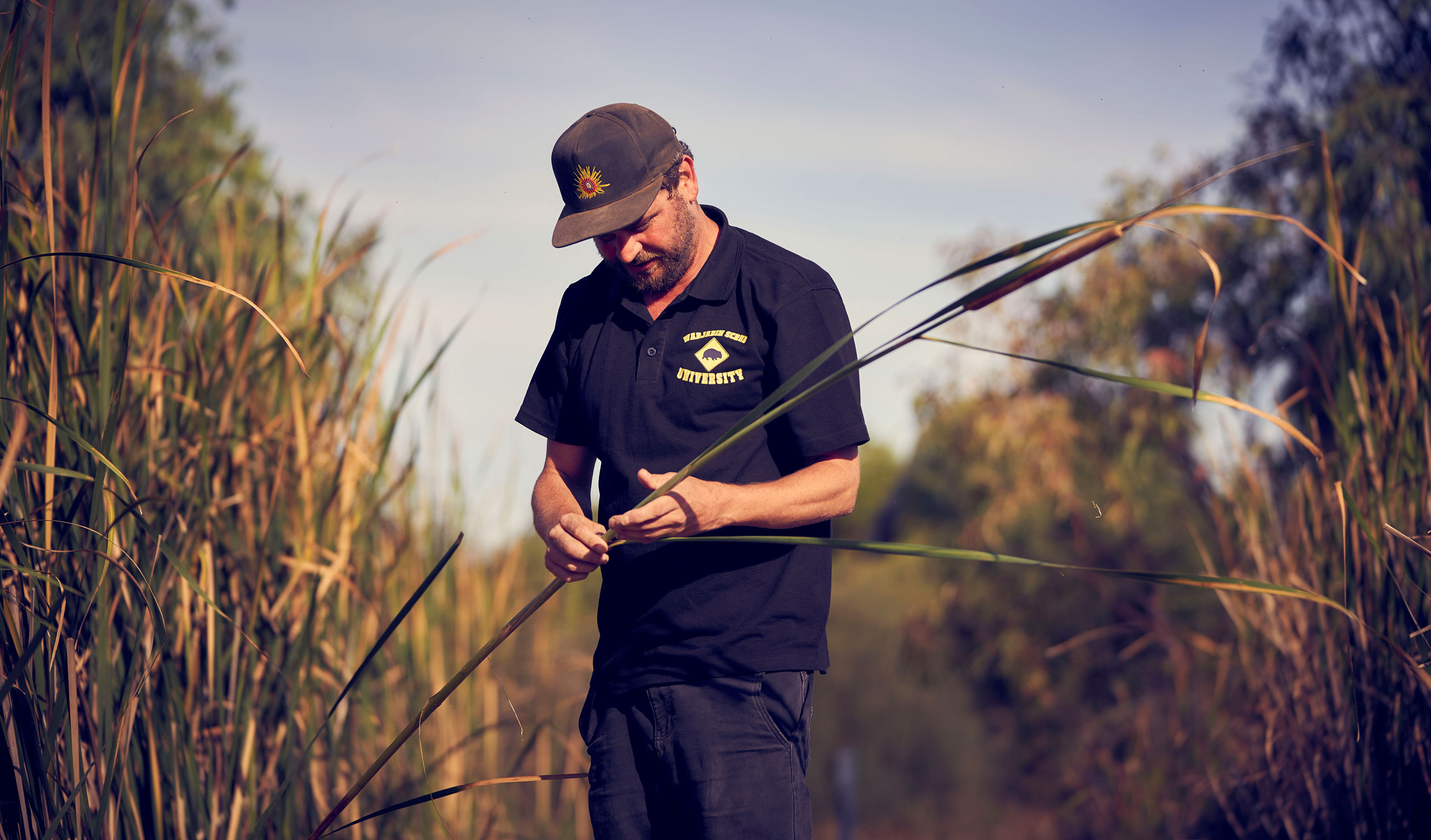 Clem Newchurch examines plants in the Aldinga wetlands. Photo: Aubrey Jonsson