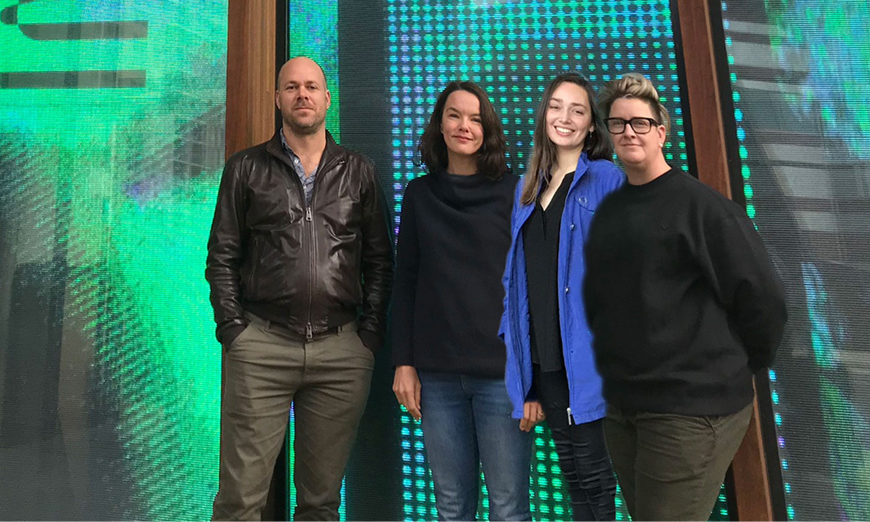 Chamber Music Adelaide INVISIBILITY commission recipients Luke Altmann, Hilary Kleinig, Georgina Bowden and Belinda Gehlert (the fifth recipient, absent from this photo, is Jesse Budel).