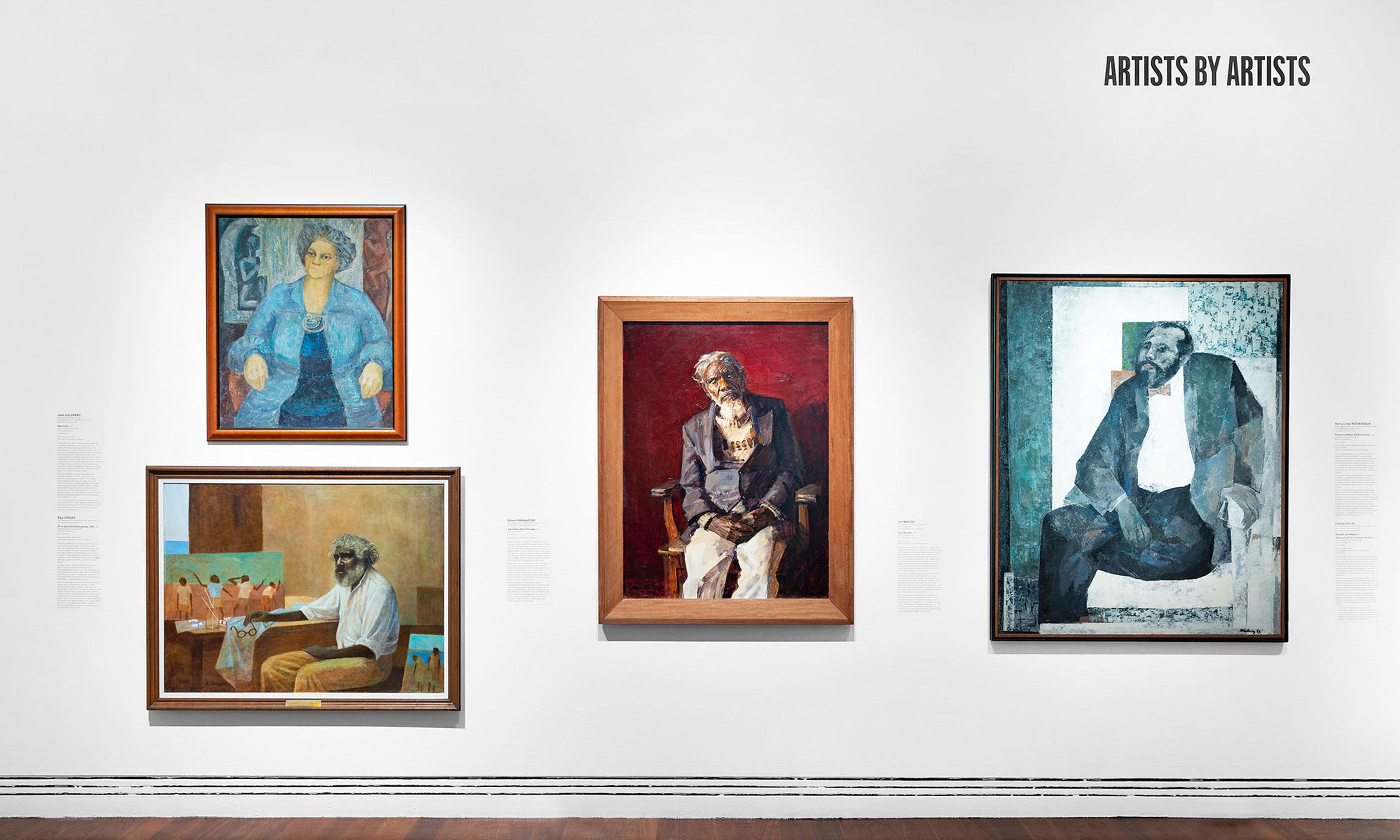 An installation view of the 'Archie 100' exhibition at the Art Gallery of South Australia – portraits are grouped thematically under different titles. Photo: Saul Steed