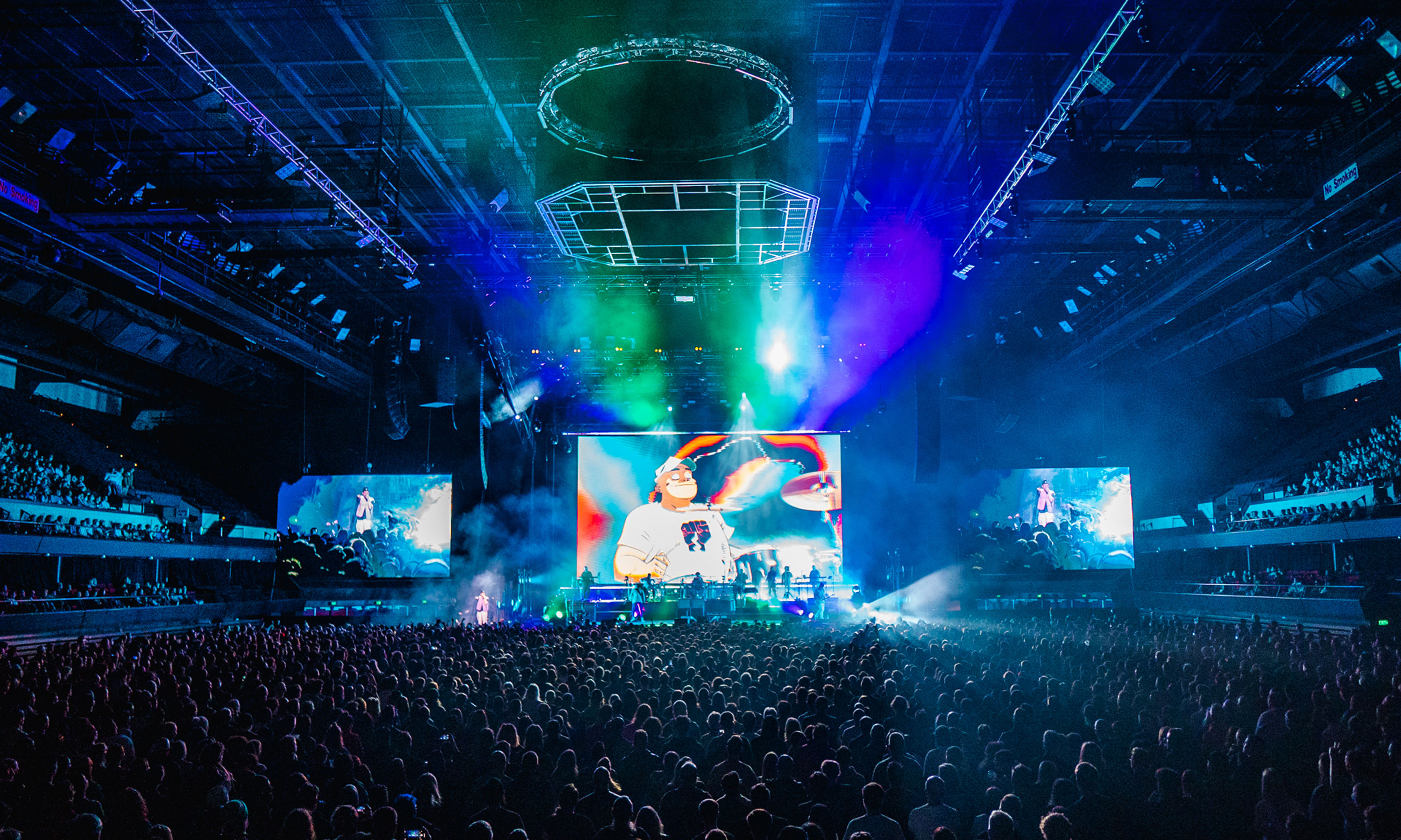 Damon Albarn and his 'all-star army of collaborators' rock the stage during the sold-out Gorillaz concert at the Adelaide Entertainment Centre. Photo: Saige Prime